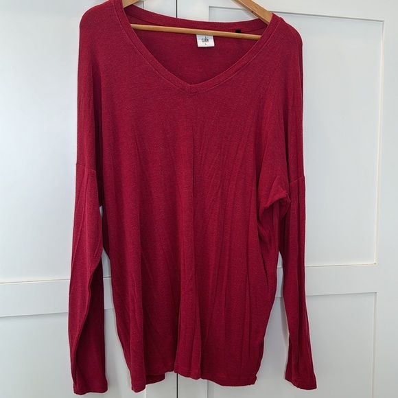 Cabi Red oversized long sleeve v-neck shirt Large - Picture 4 of 5